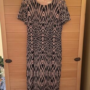 London Times Black and Blush Zigzag Print Dress